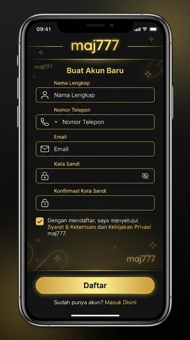 Tampilan halaman daftar maj777