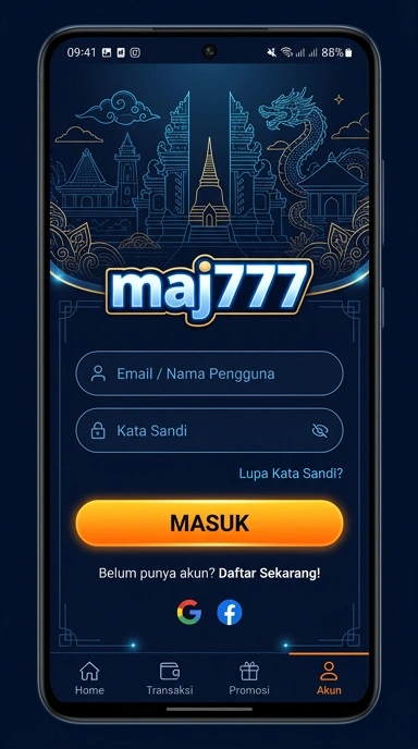 Tampilan halaman login maj777